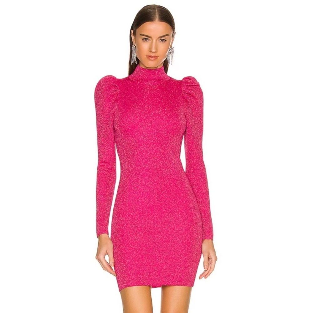 Alice + Olivia Hot Pink Long Sleeve Sparkle Dress